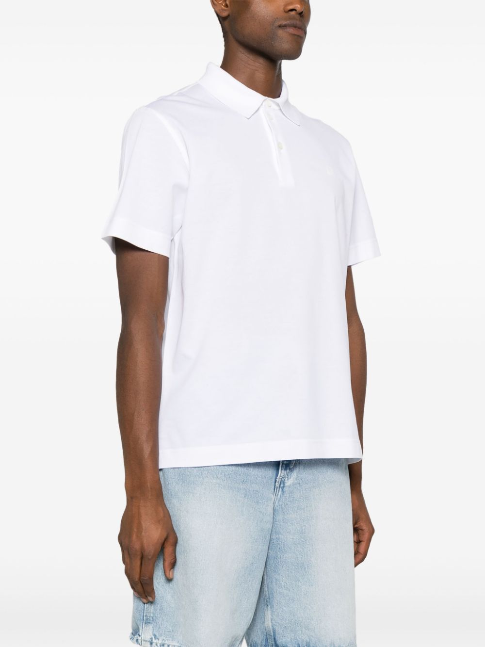 Signature Embroidered White Cotton Piqué Polo Shirt