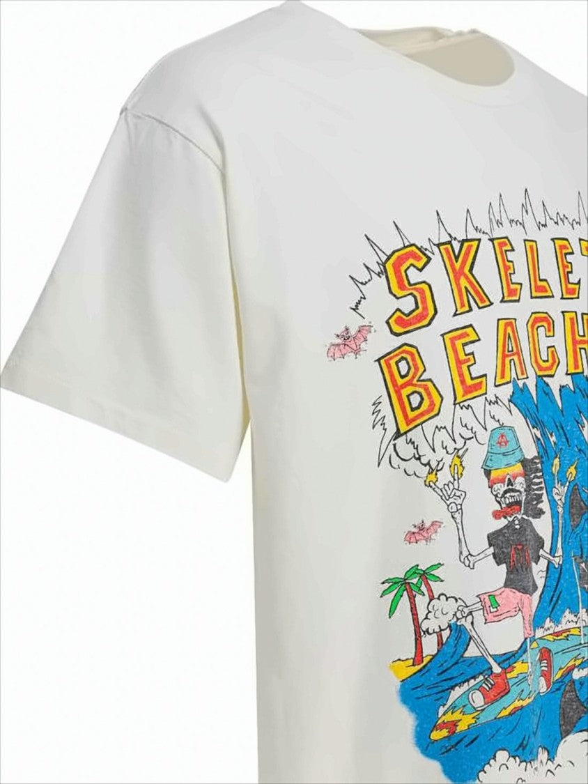 Relaxed-Fit Graphic T-Shirt with Surfing Skeletons