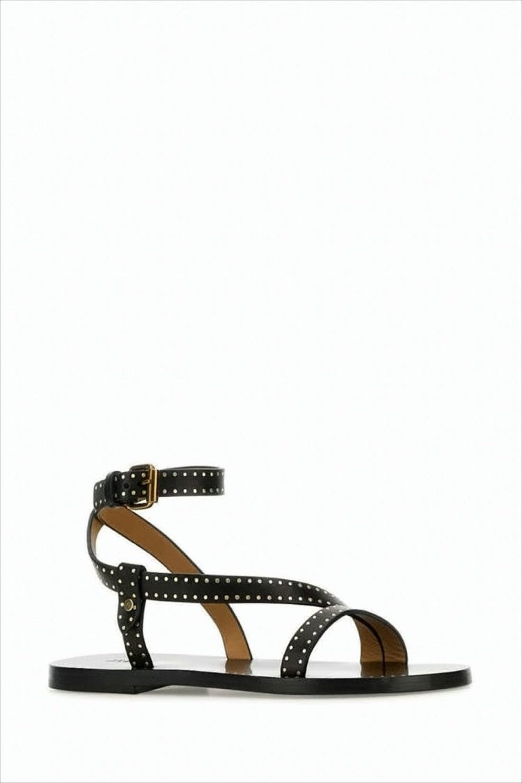 Black Leather Sandals with Metallic Studs