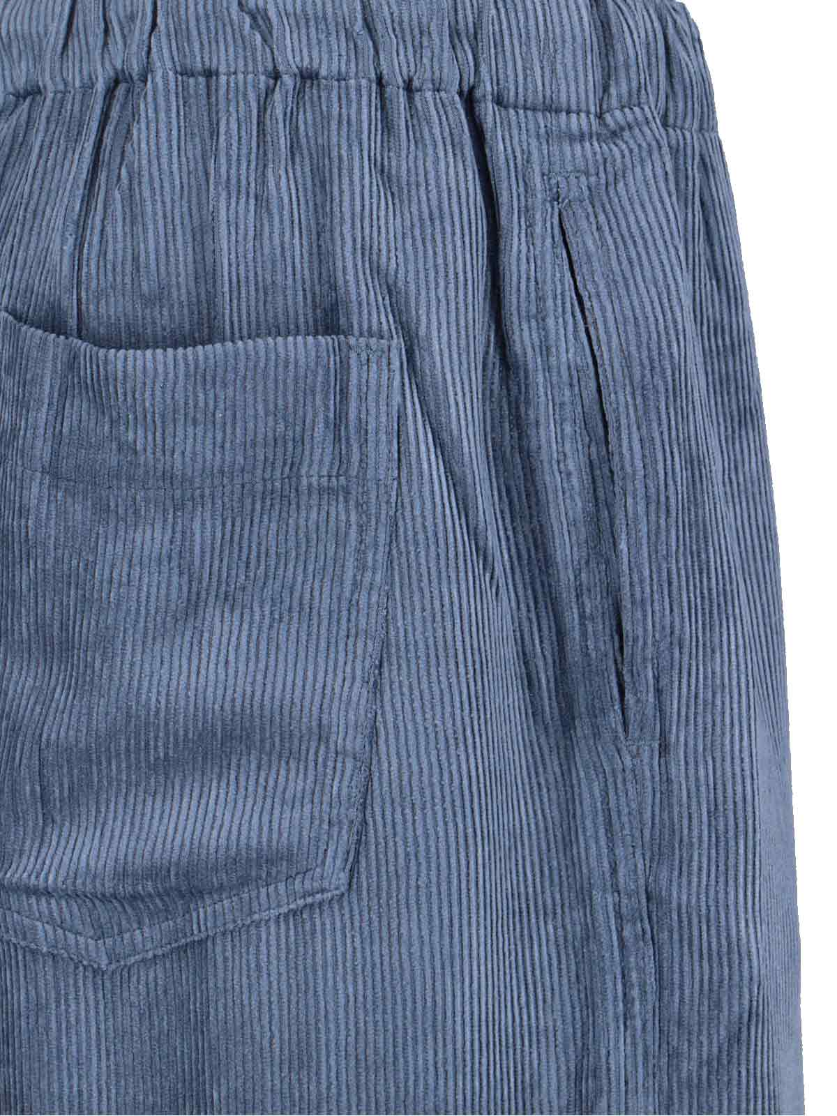Ribbed Blue Fabric Pants with Adjustable Drawstring