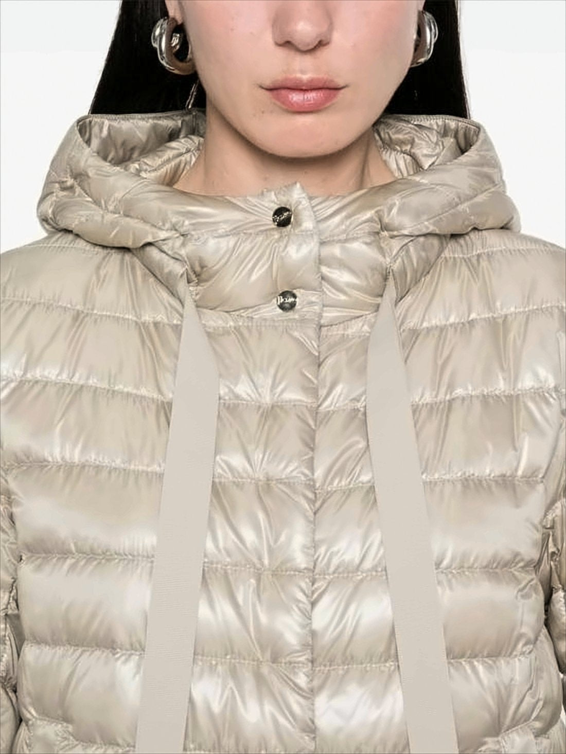Quilted Padded Jacket With Glossy Finish And Adjustable Hem