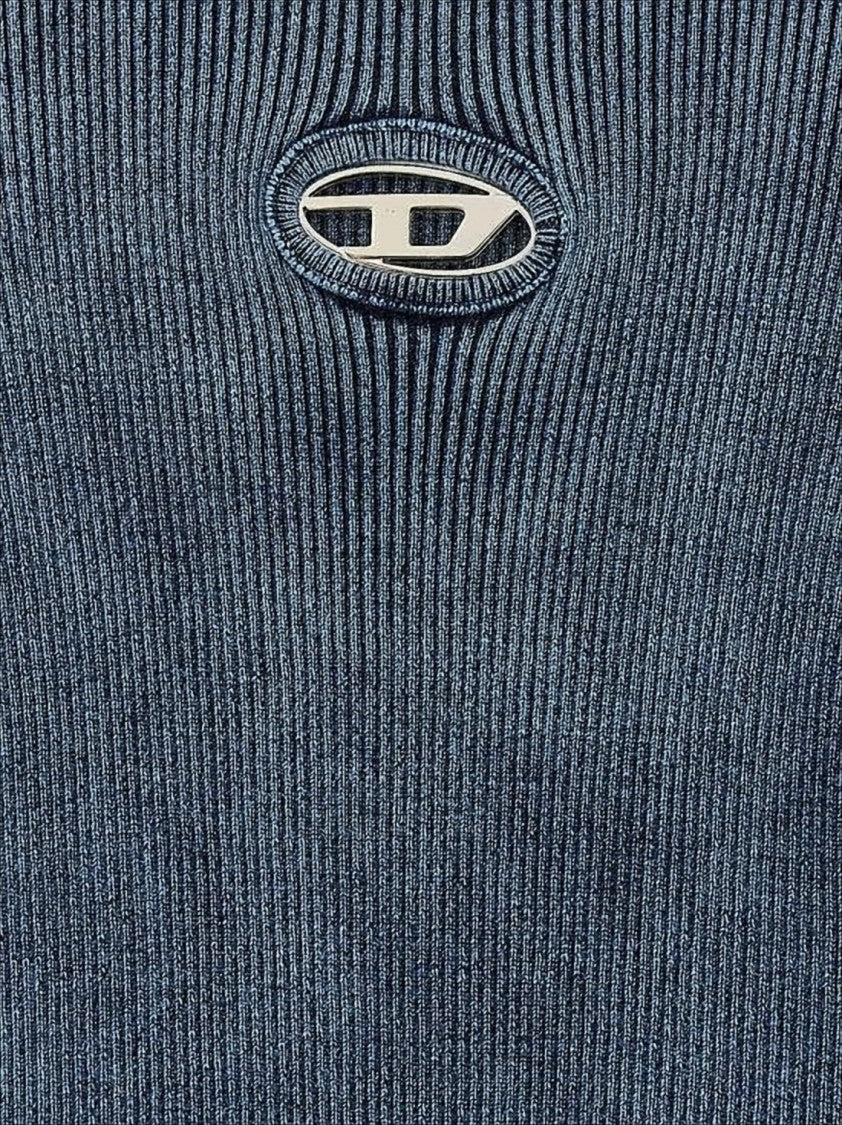 Ribbed Knit Sweater with Oval Cut-Out Detail