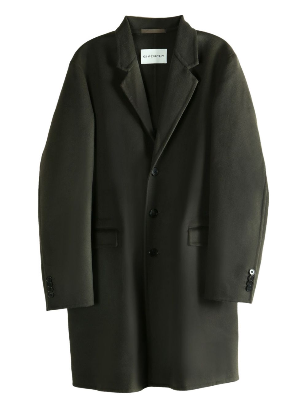 Button-Fastening Green Coat with Flap Pockets