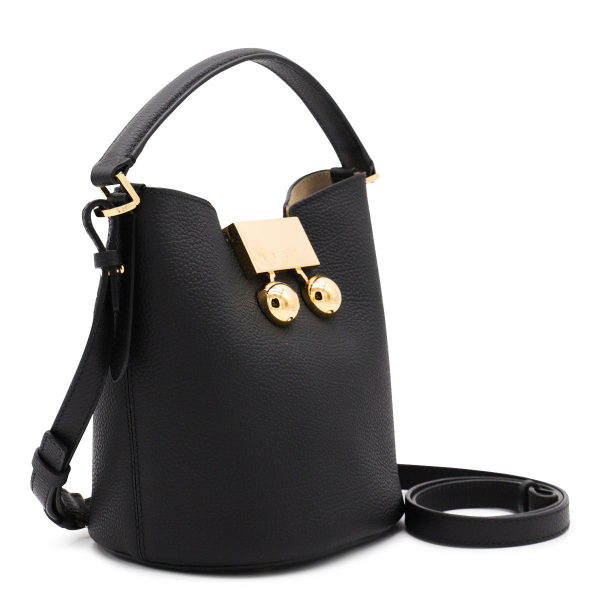 Structured Black Satchel With Gold-Tone Hardware