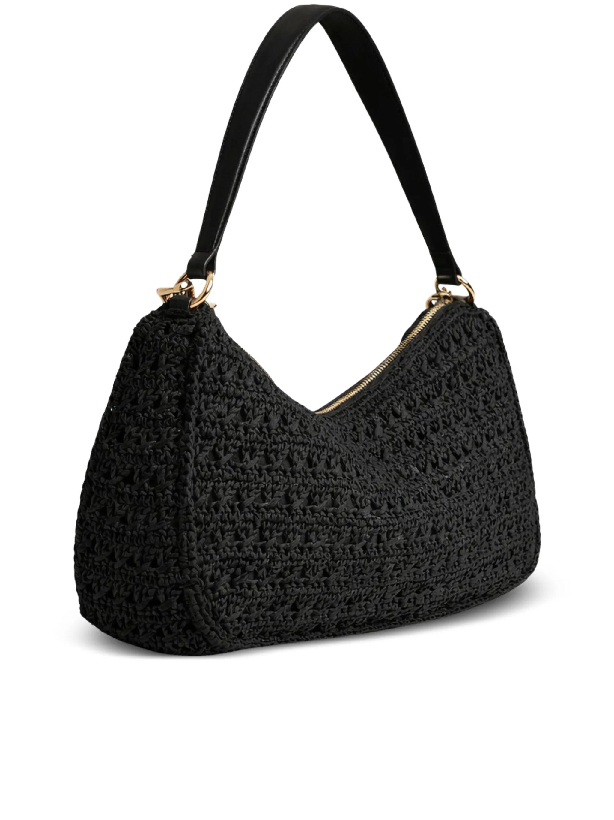 Black Crochet Rounded Shoulder Bag