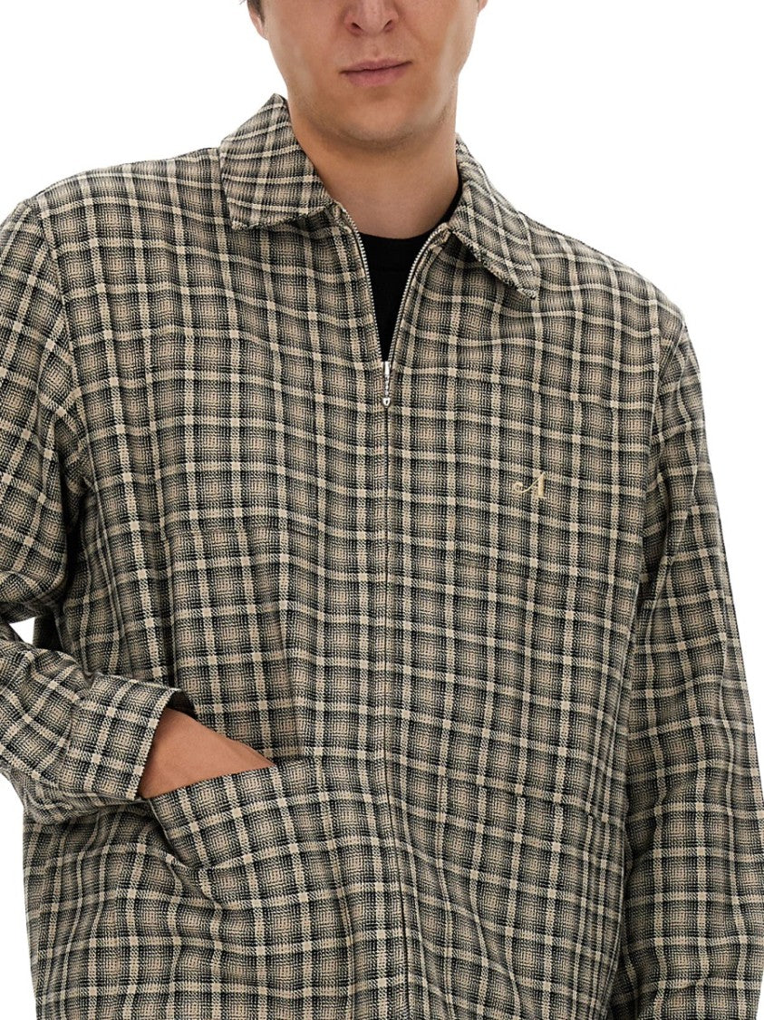 Plaid Shirt Jacket With Front Zip And Side Pockets
