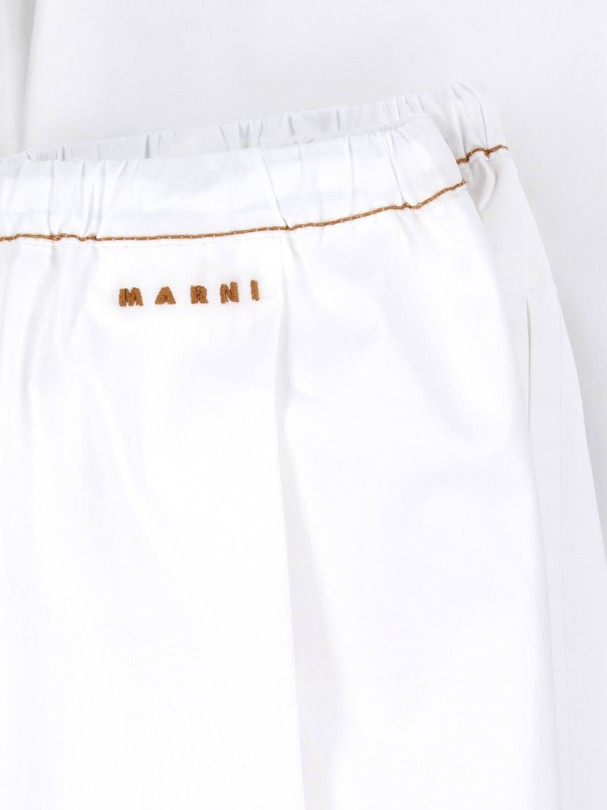 White Wide-Leg Poplin Drawstring Pants
