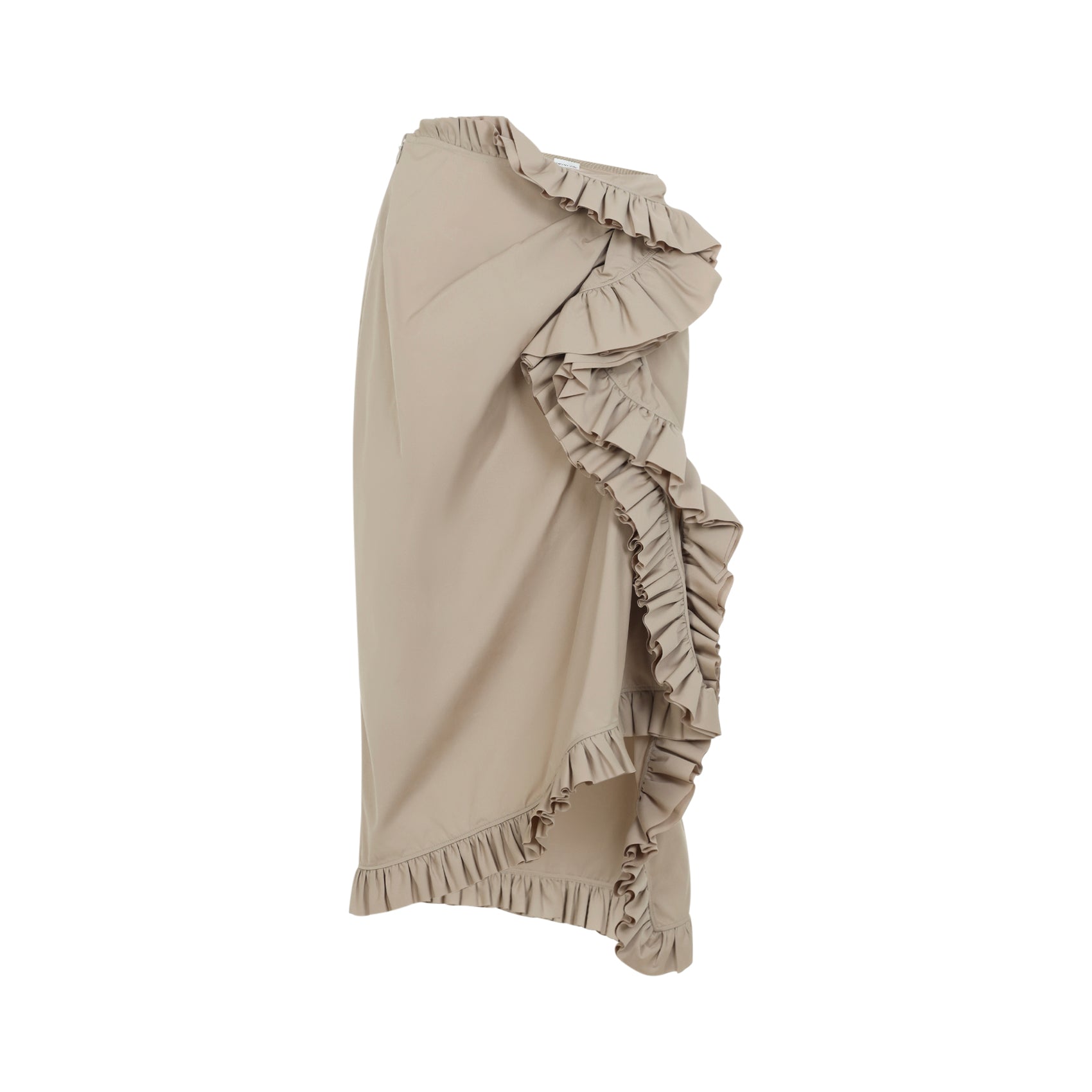 Asymmetrical Nude Midi Skirt with Cascading Ruffles