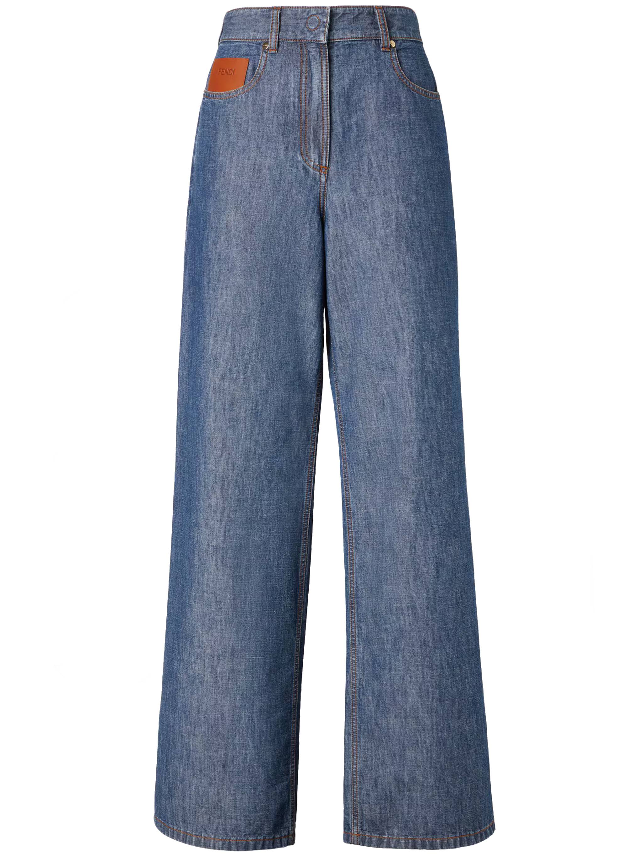 Wide-Leg Chambray Pants with High Waist and Contrast Stitching