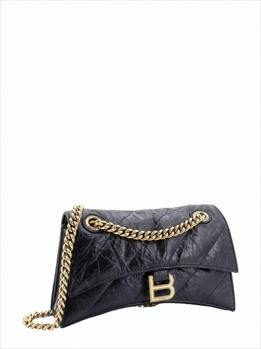Textured Calfskin Shoulder Bag with Gold 'B' Logo
