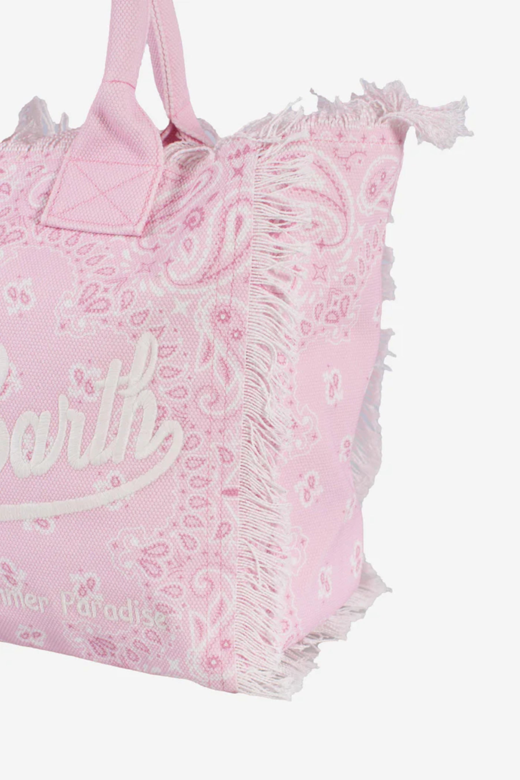 Bandana-Inspired Pink Tote Bag with Fringed Edges