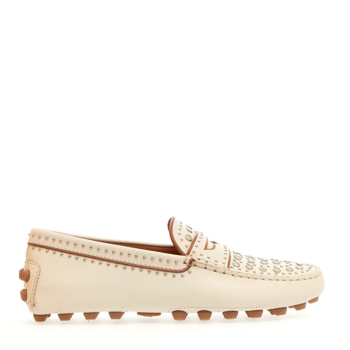 White Leather Moccasin With Studs