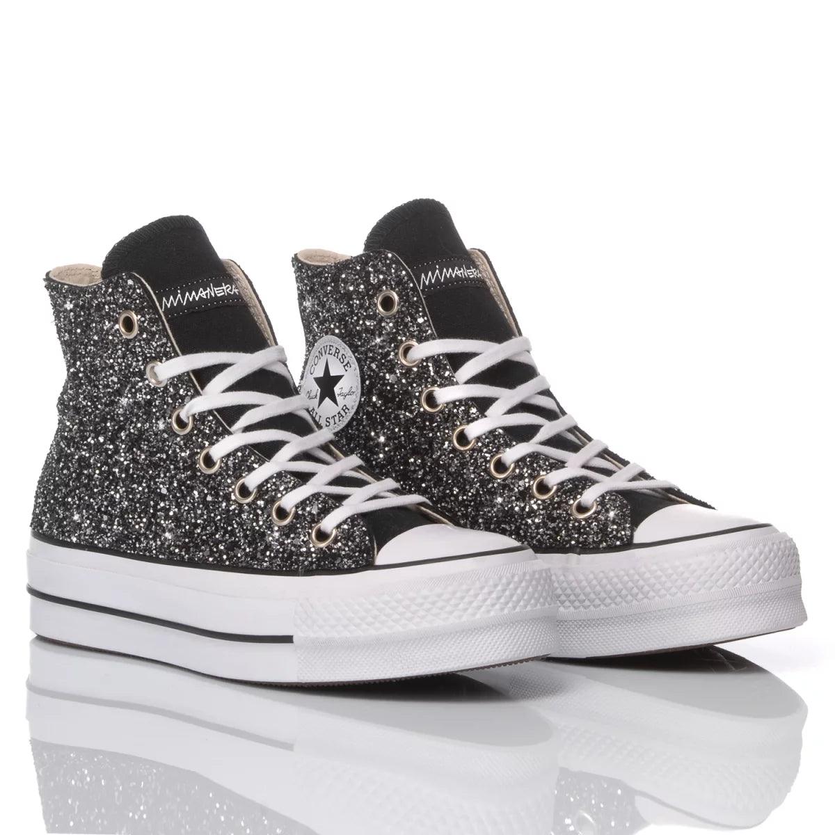 High-Top Platform Glitter Sneakers with Unique Craftsmanship