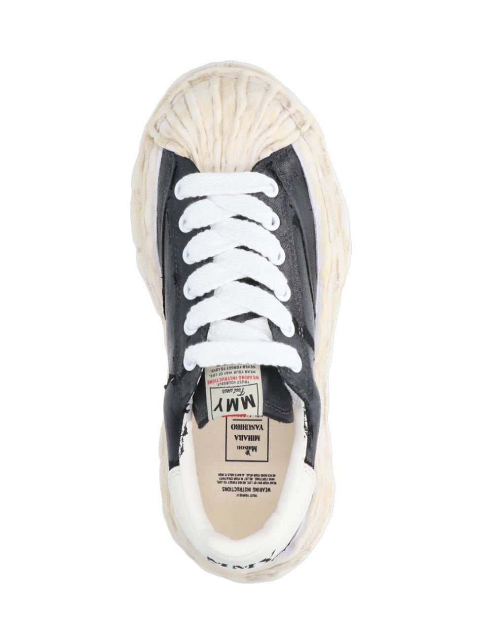 Artistic Black Leather Sneakers With Distressed Sole