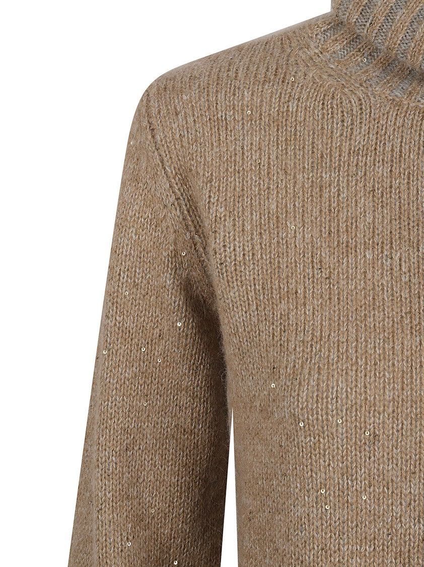 Ribbed Turtleneck Sweater With Subtle Sparkle