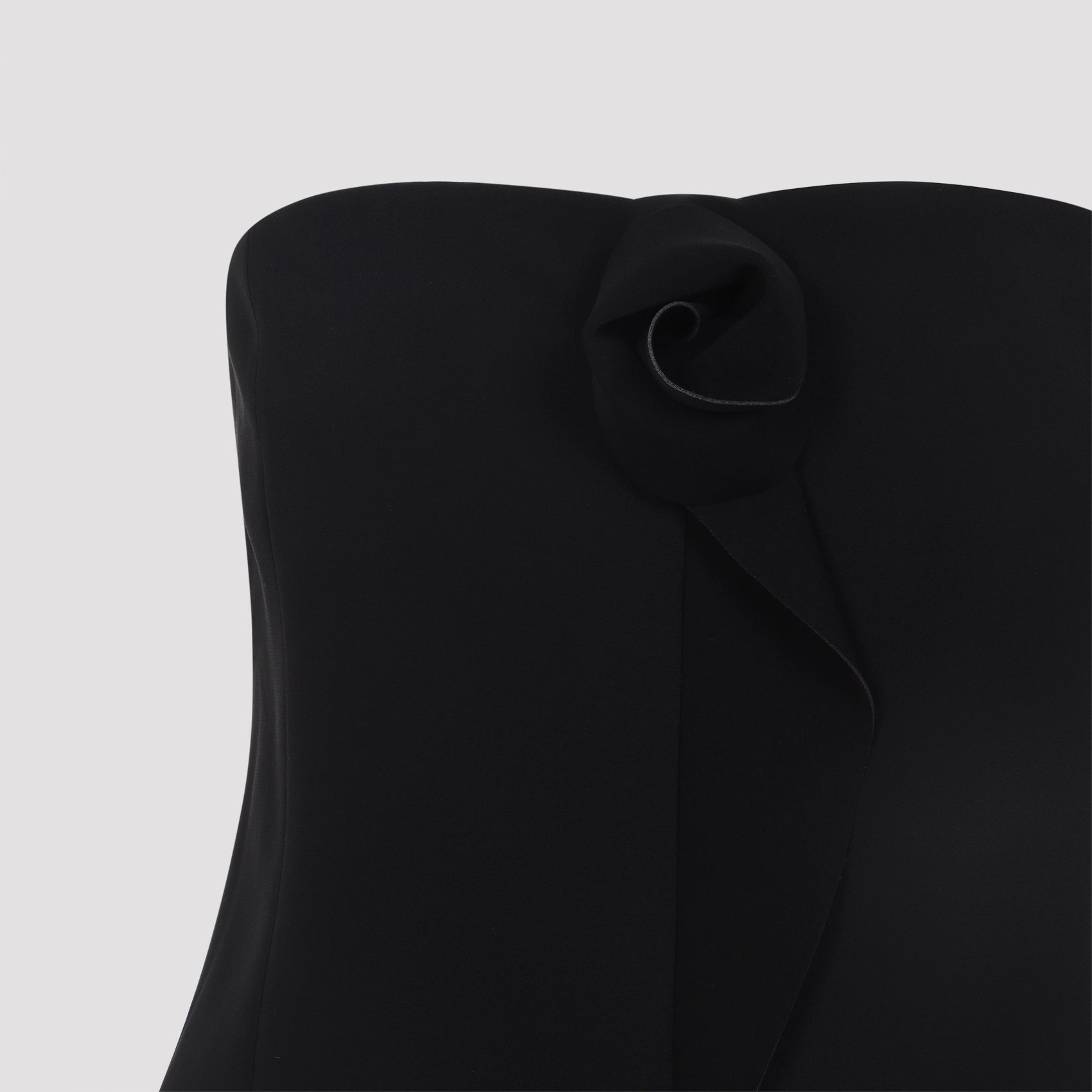 Strapless Black Silk Top With Ruffle Detail And Concealed Zipper
