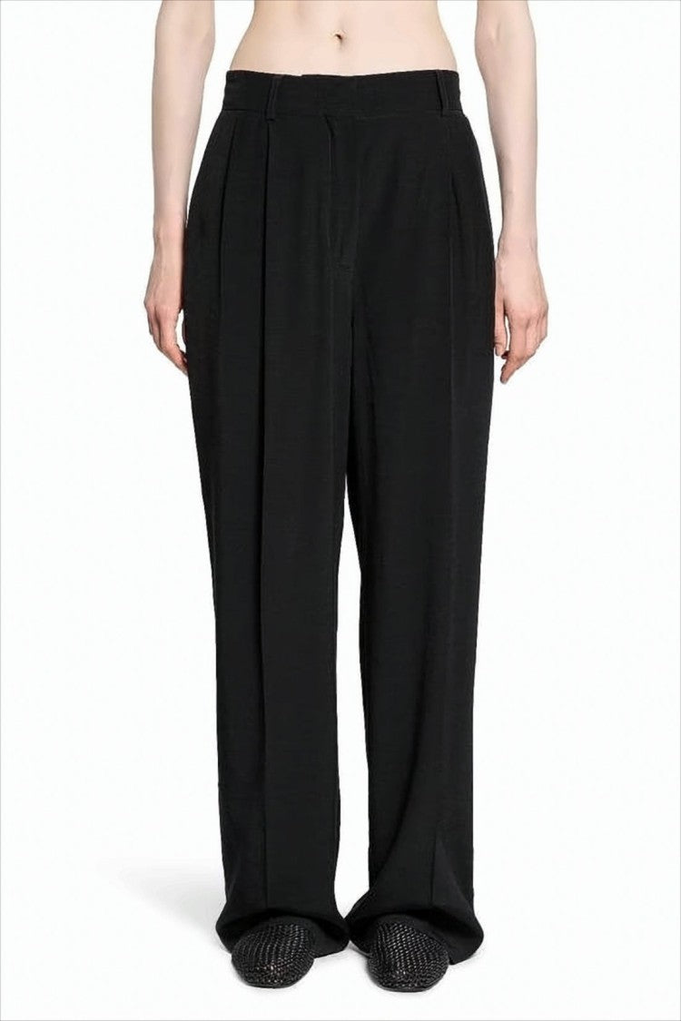 Straight-Fit Black Pants with Pleated Front