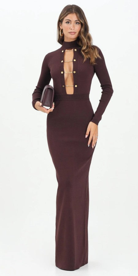 Fitted Burgundy Dress With Jewel Cufflinks