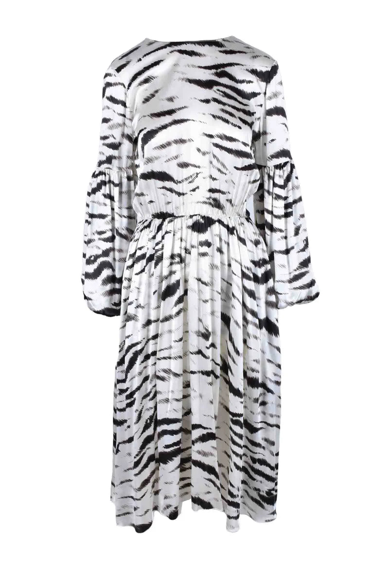 Long Silk Dress - White/Black