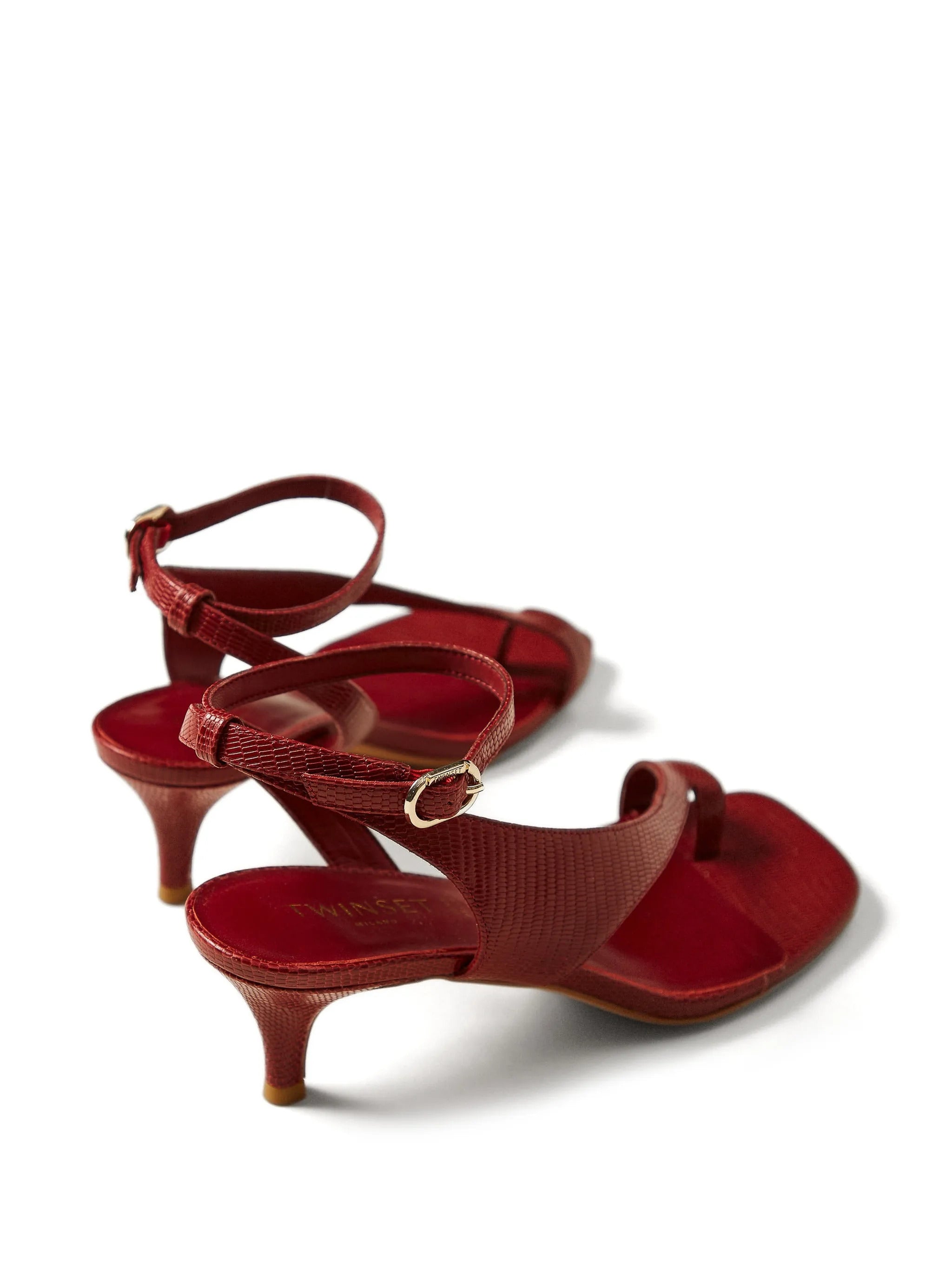 Lizard-Embossed Leather Sandals with Adjustable Ankle Strap