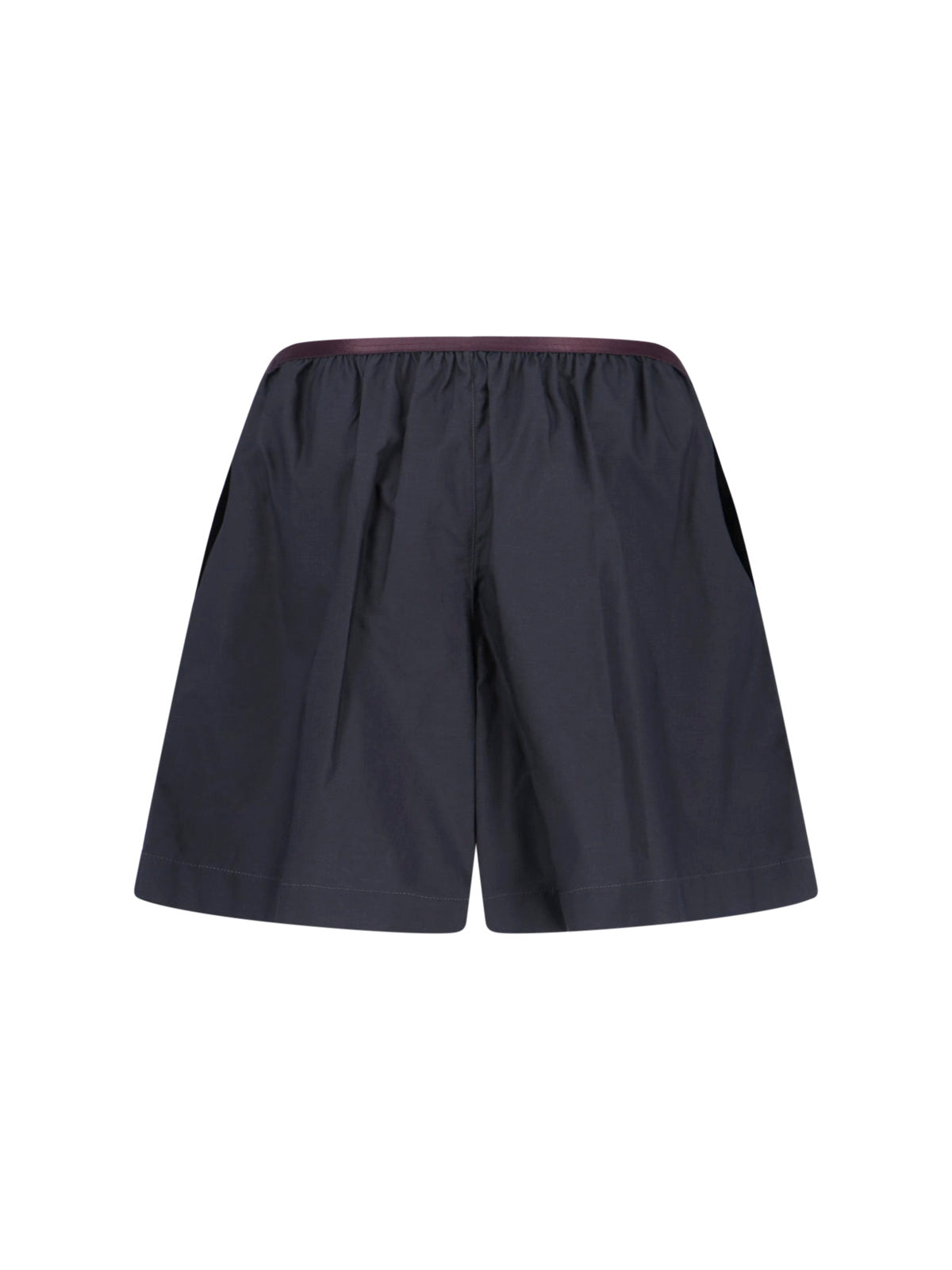 Black Silk Blend Gathered Waist Shorts