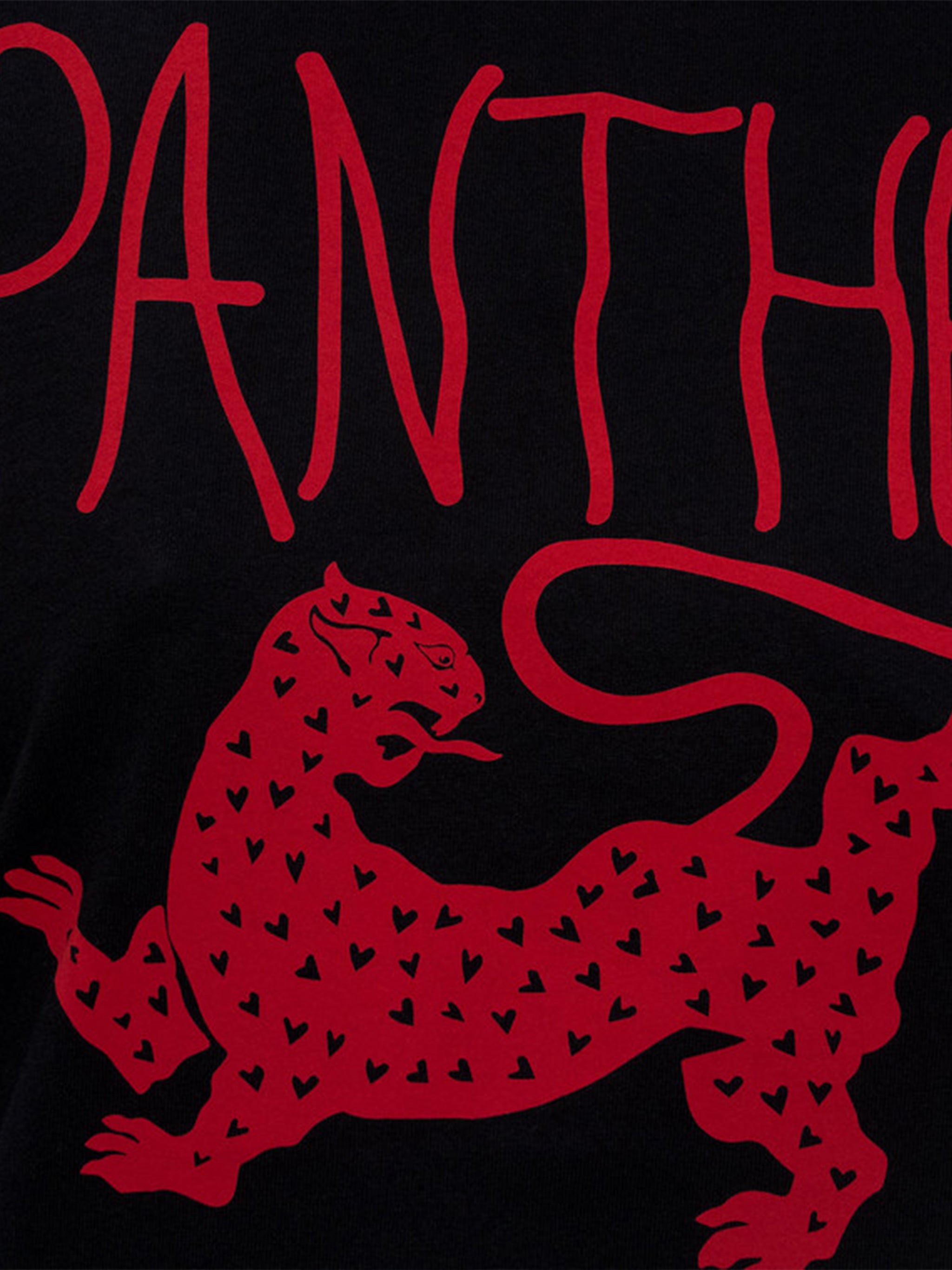Black Short-Sleeved Red Panther Graphic T-shirt