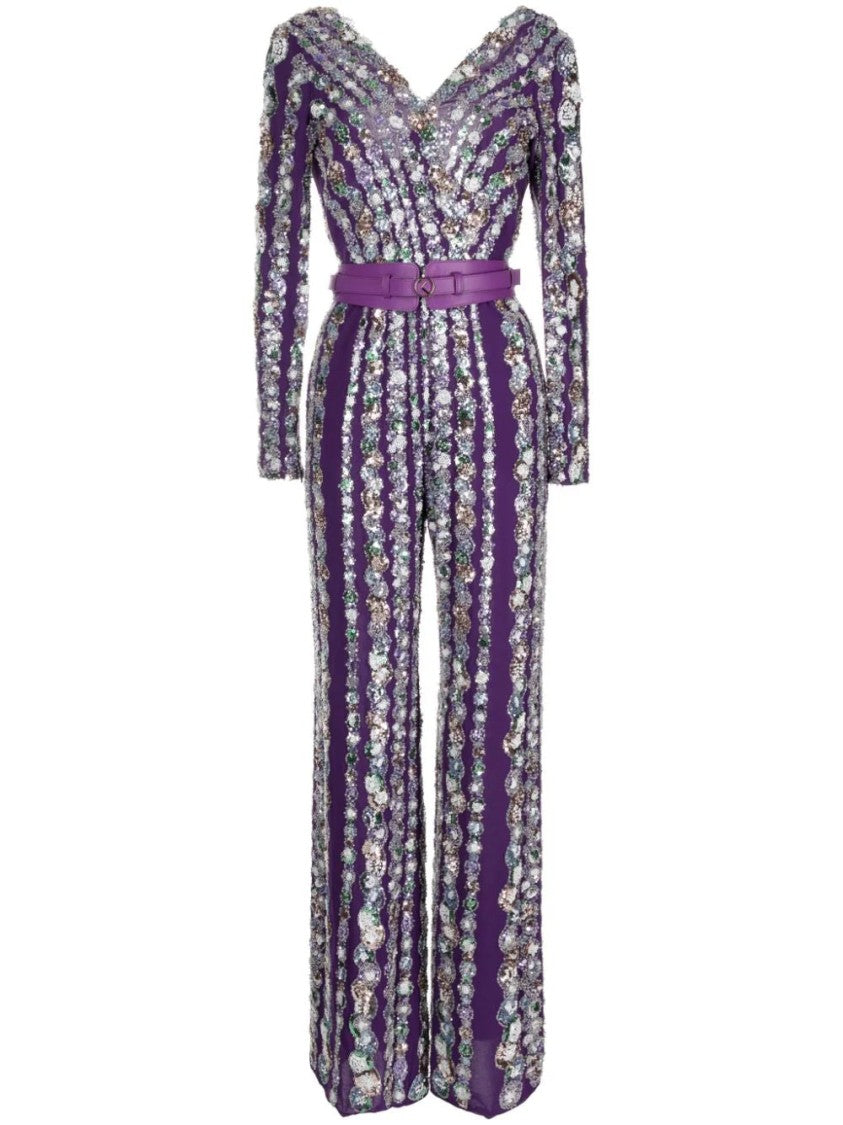 Canton Crepe Beaded Jumpsuit With A Wrapped Top