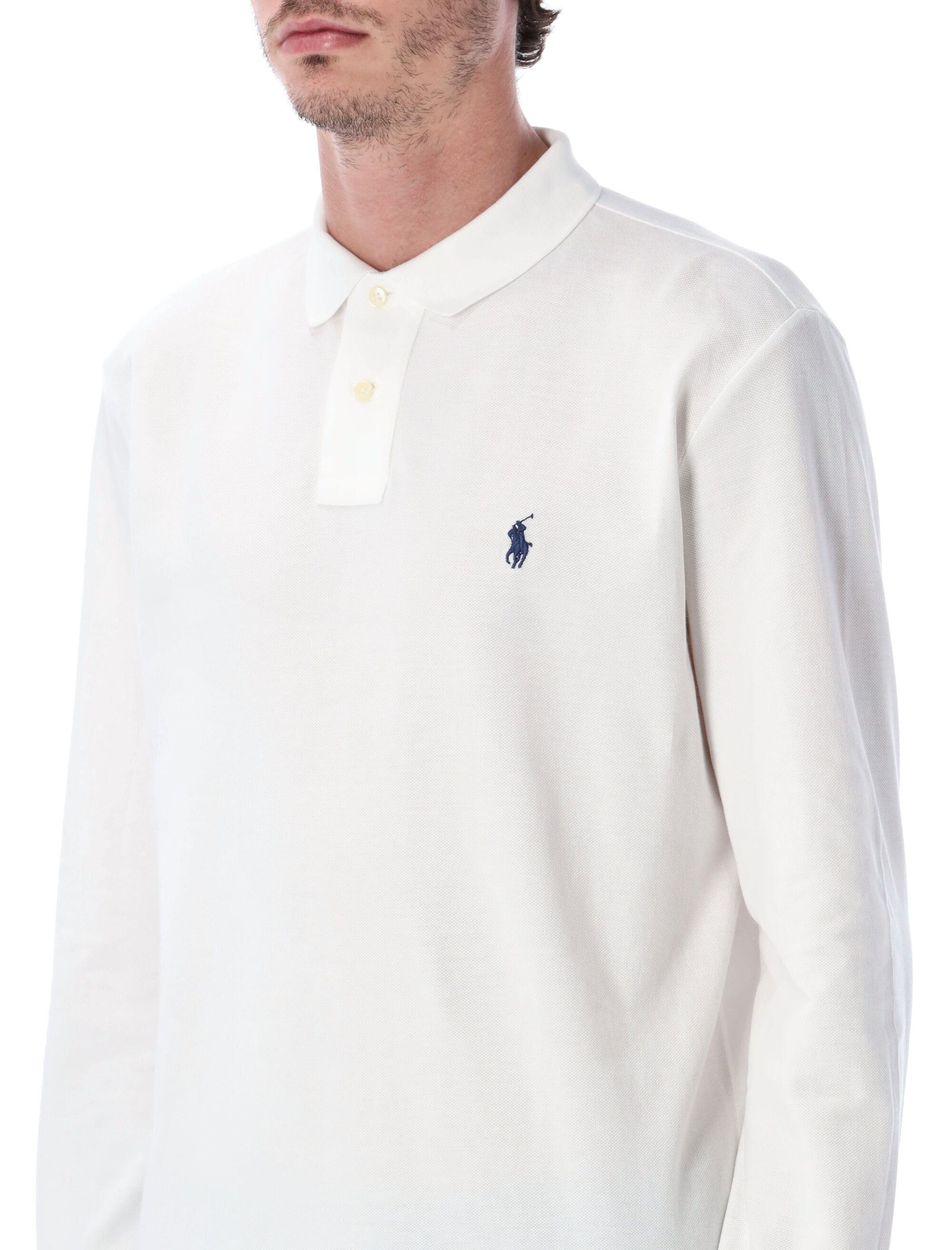 Koszulka polo z długim rękawem z bawełny pique o dopasowanym kroju Custom Slim-Fit