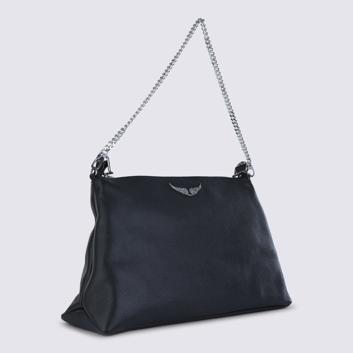 Grained Leather Shoulder Bag with Silver-Tone Hardware