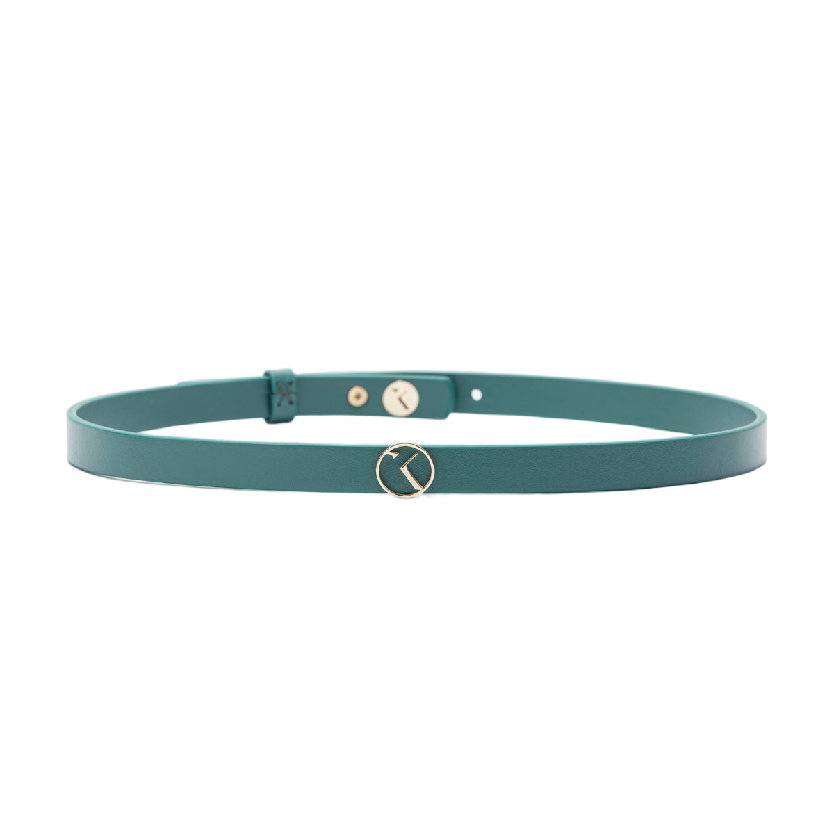 Slim Leather Belt With Circular Metallic Buckle