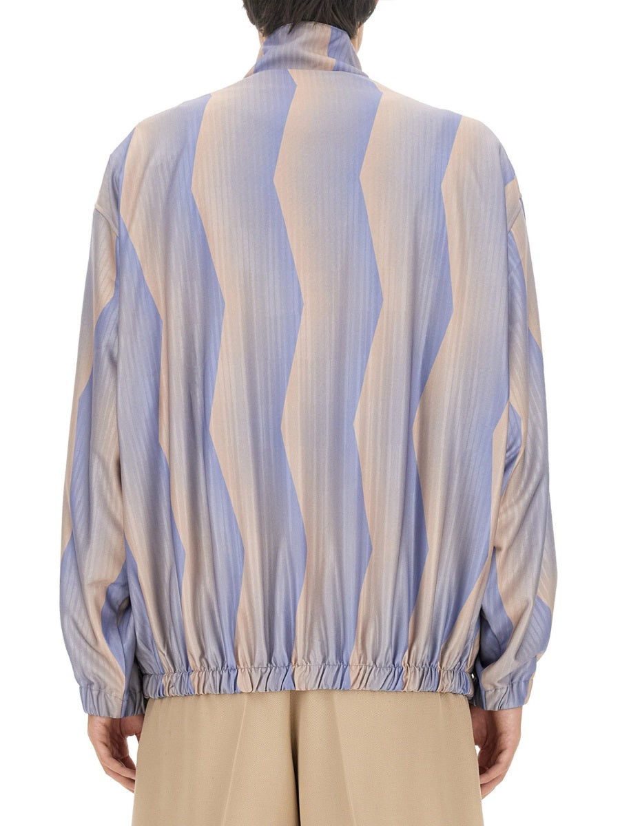 Zigzag Pattern Casual Jacket With Stand Collar