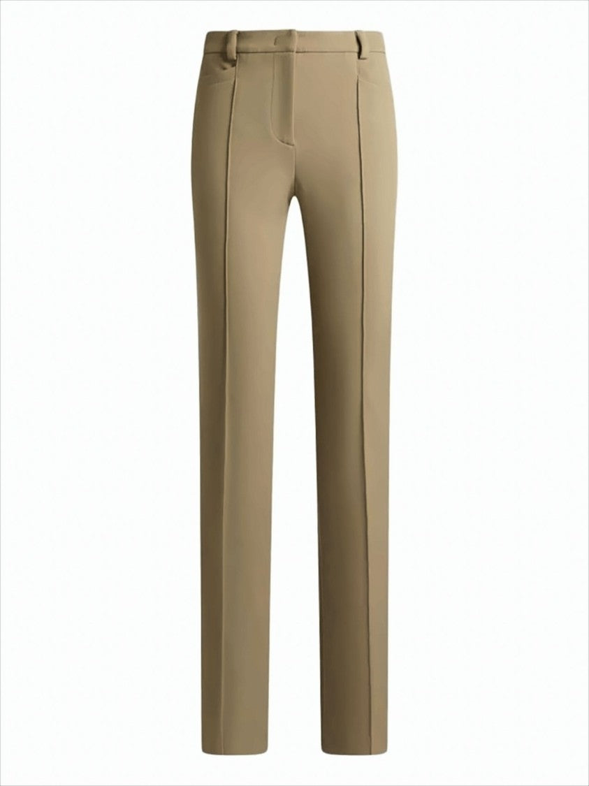 High-Waisted Fit-and-Flare Trousers with Textured Front Seam
