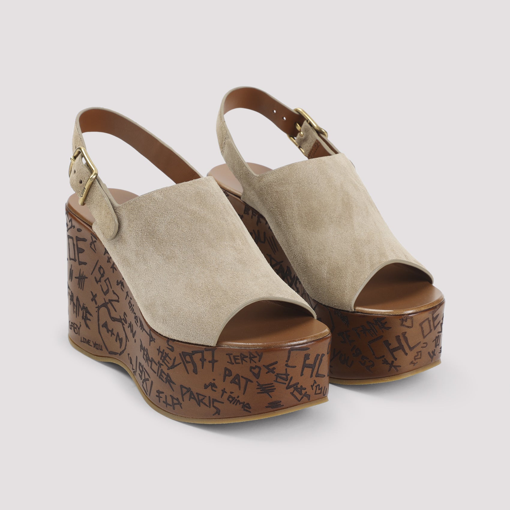 Peep-Toe Platform Wedge Sandals with Graffiti Design