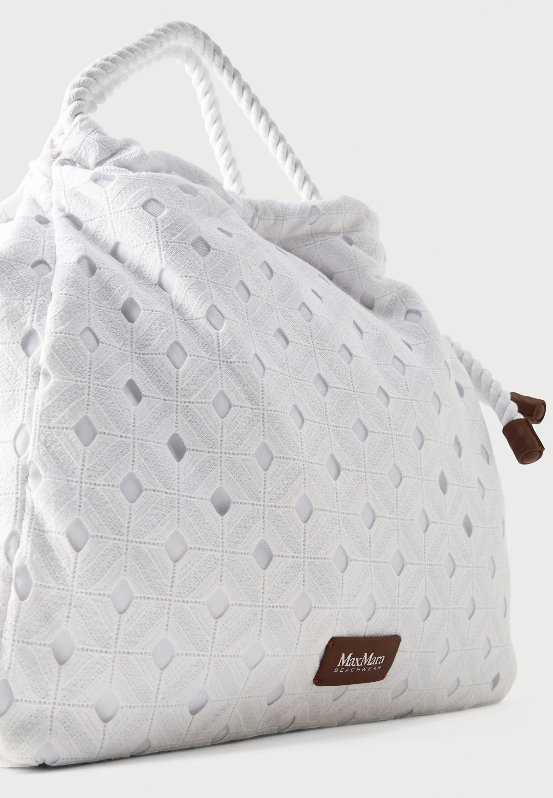 White Geometric Tote Bag with Twisted Rope Handles