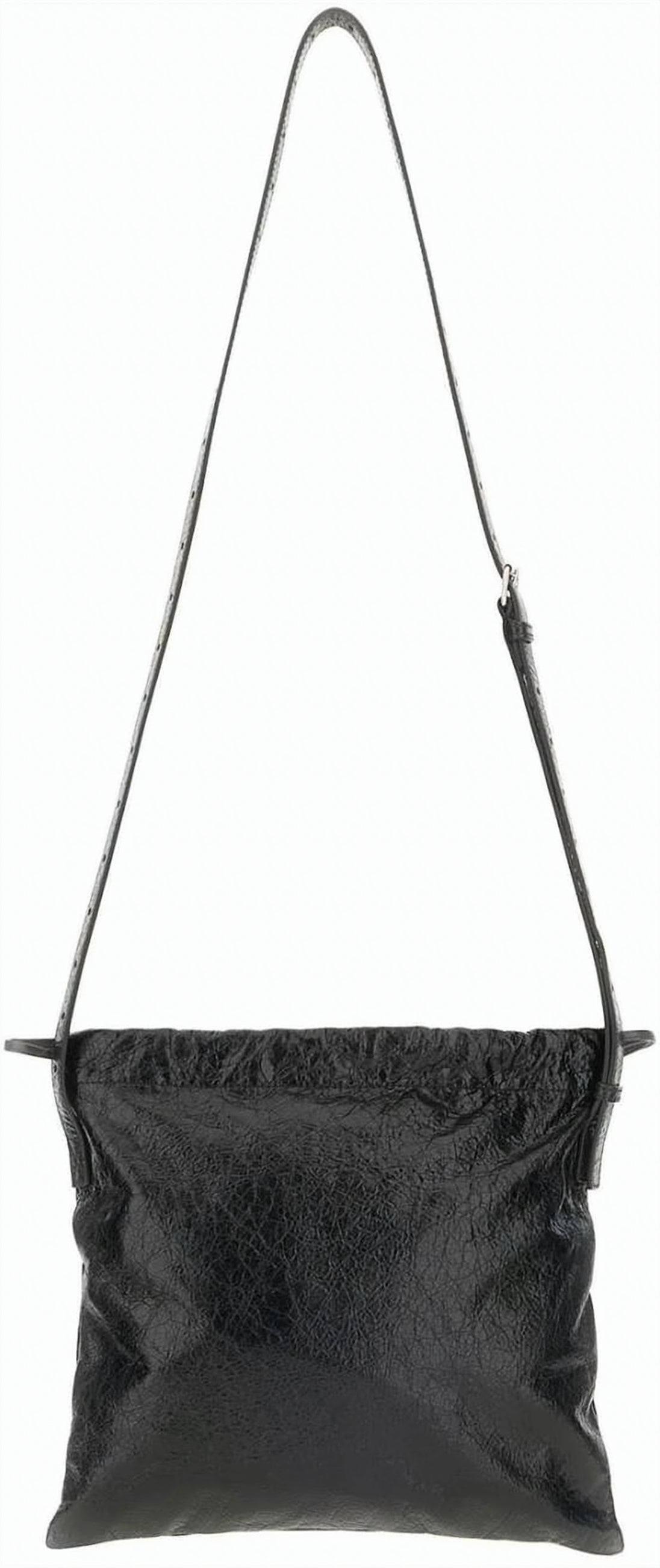 Black Textured Lambskin Crinkled Shoulder Bag