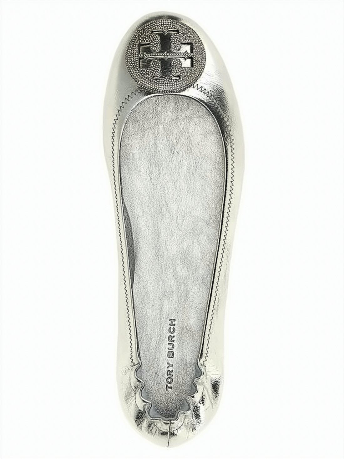 Metallic Leather Flat Shoes with Textured Emblem