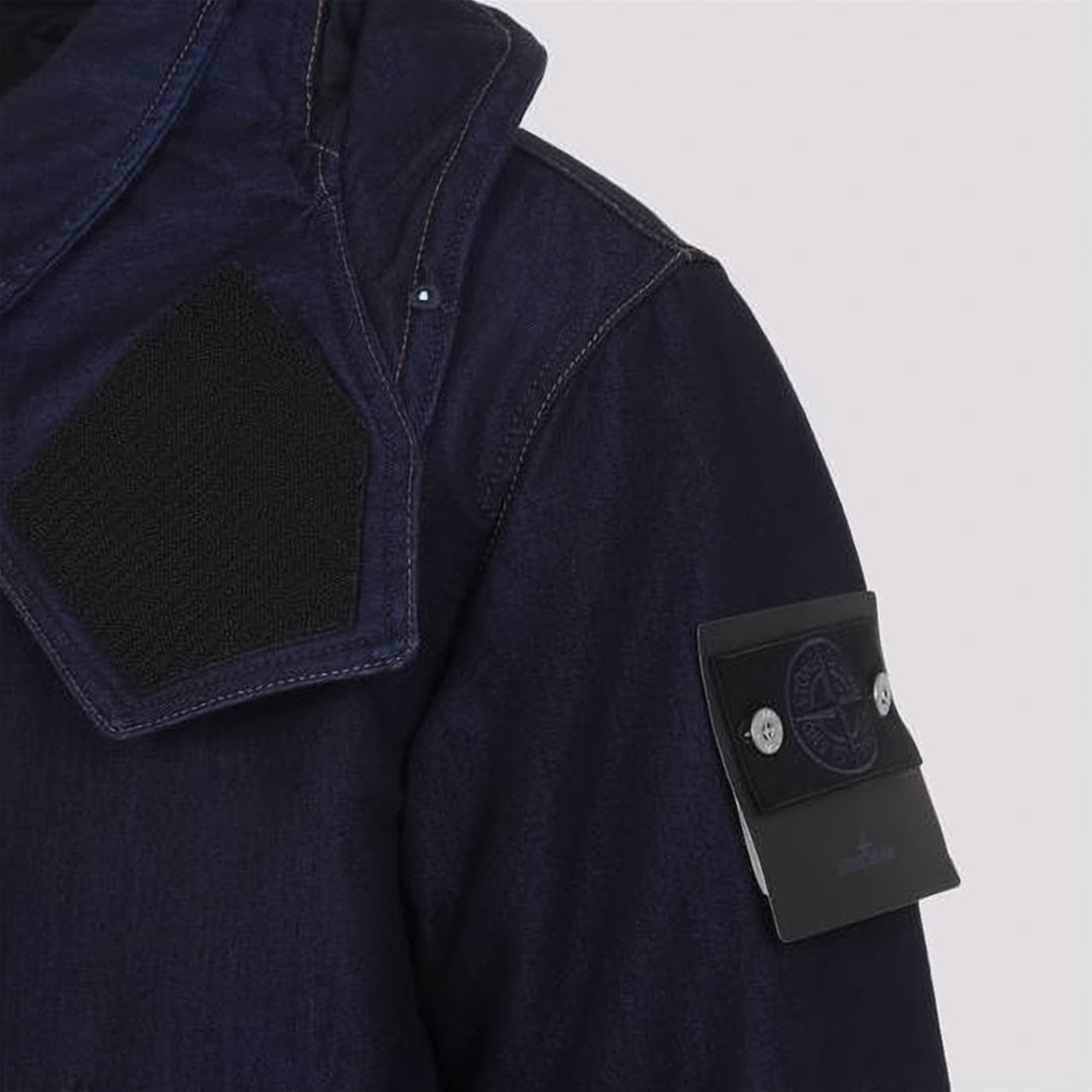 Navy Padded Jacket With Structured Collar And Detachable Hood