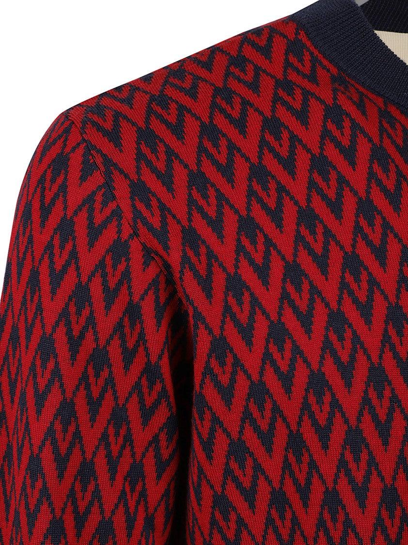 Red Geometric Pattern Crew Neck Sweater