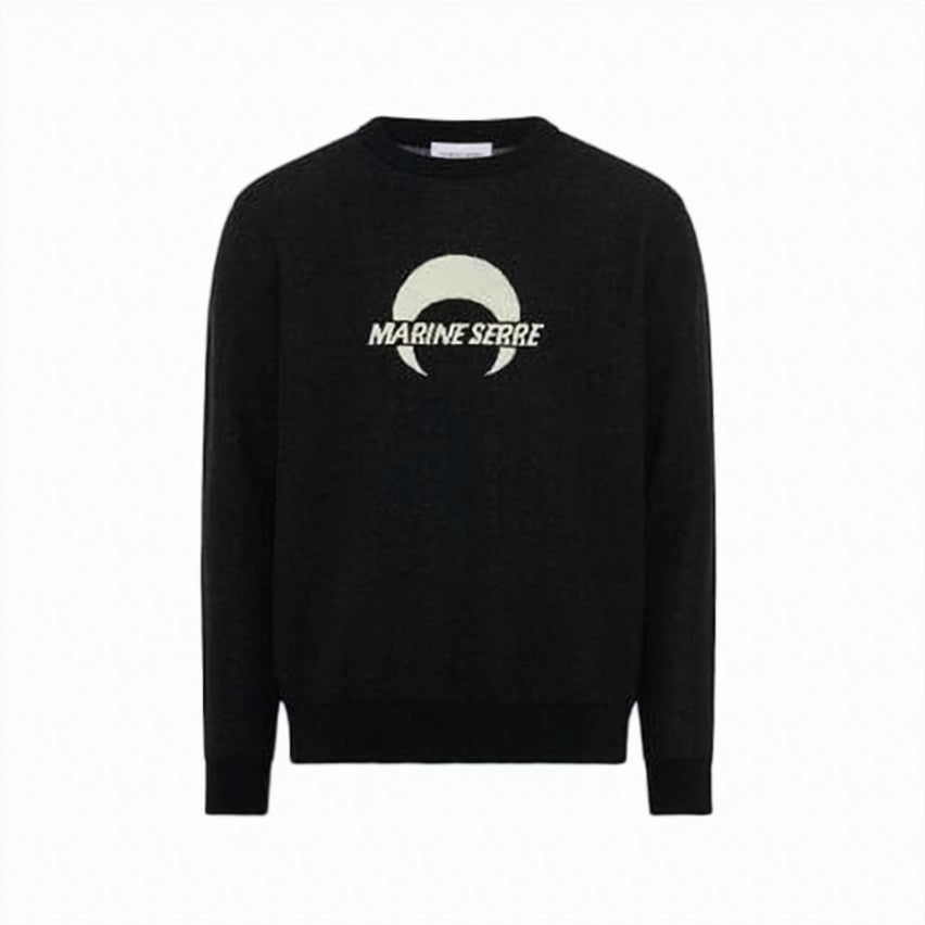 Black Wool Sweater with Crescent Moon Graphic