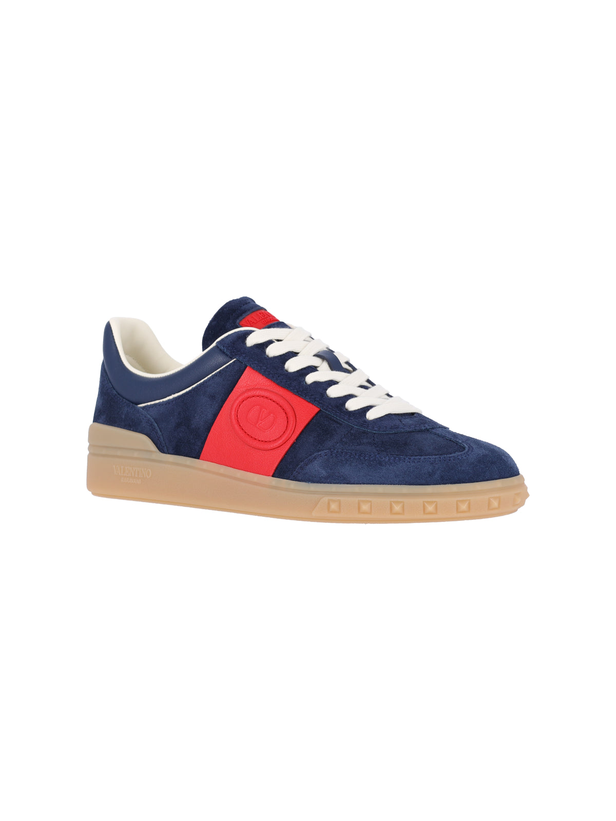 Navy Blue Red Panel Suede Sneakers