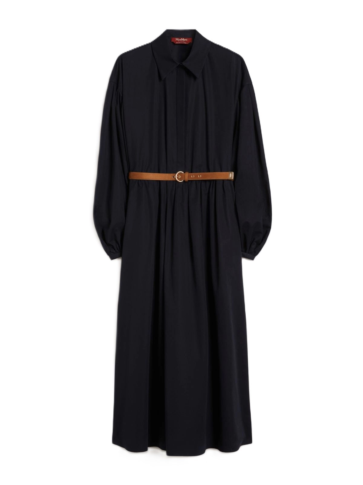 Midi Dress with Puff Sleeves and Cinched Waist