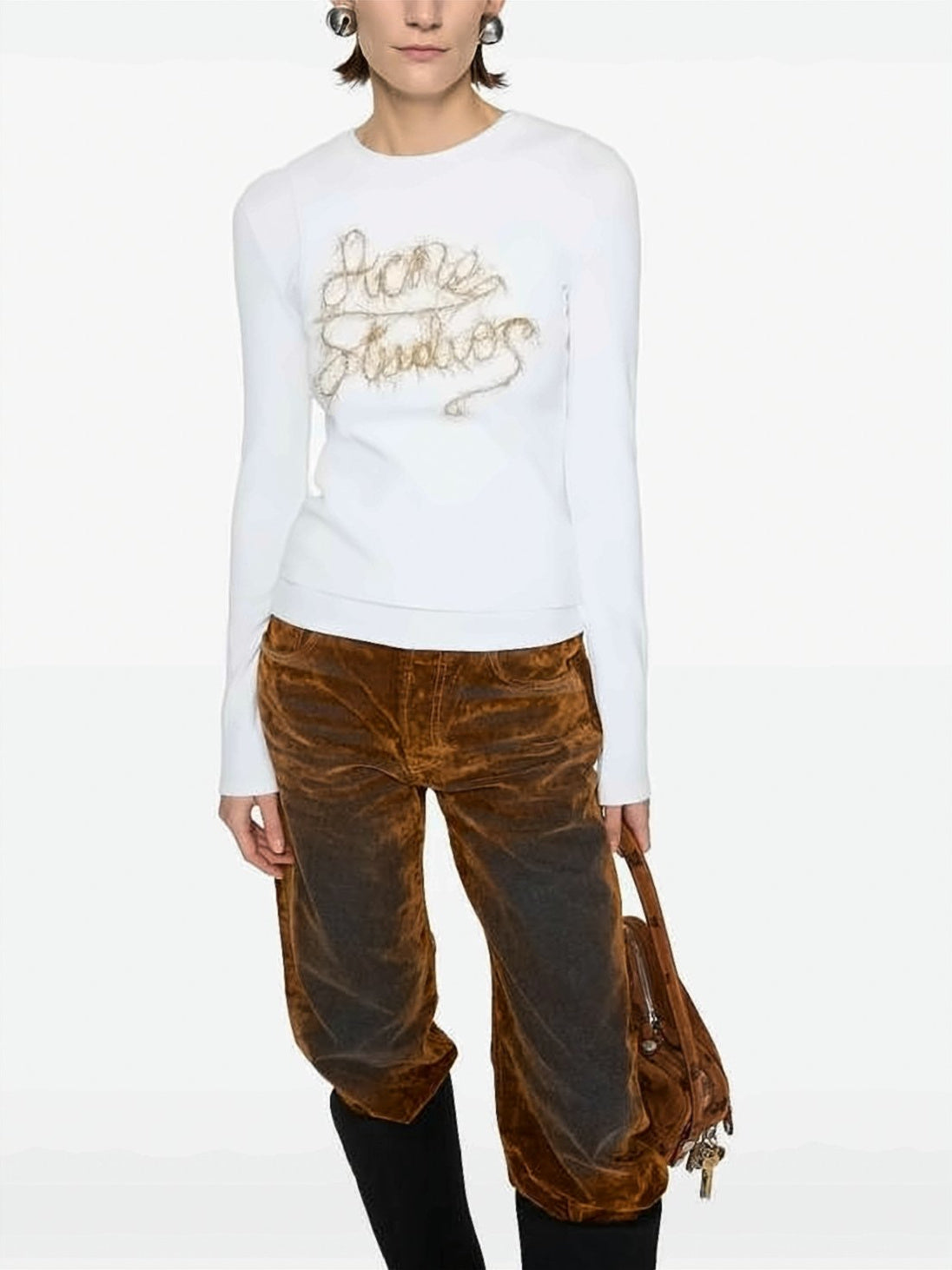 Textured Script Logo Long-Sleeved Top