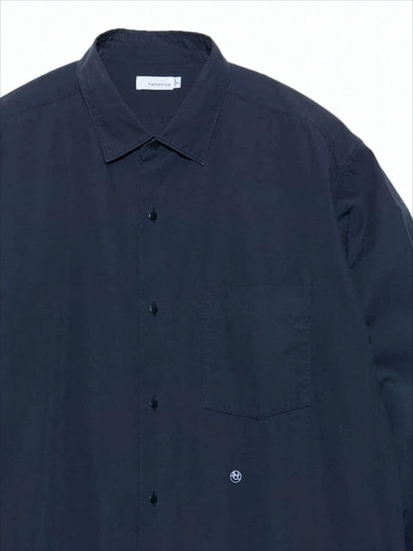 Long-Sleeve Blue Shirt With Classic Collar And Subtle Embroidery