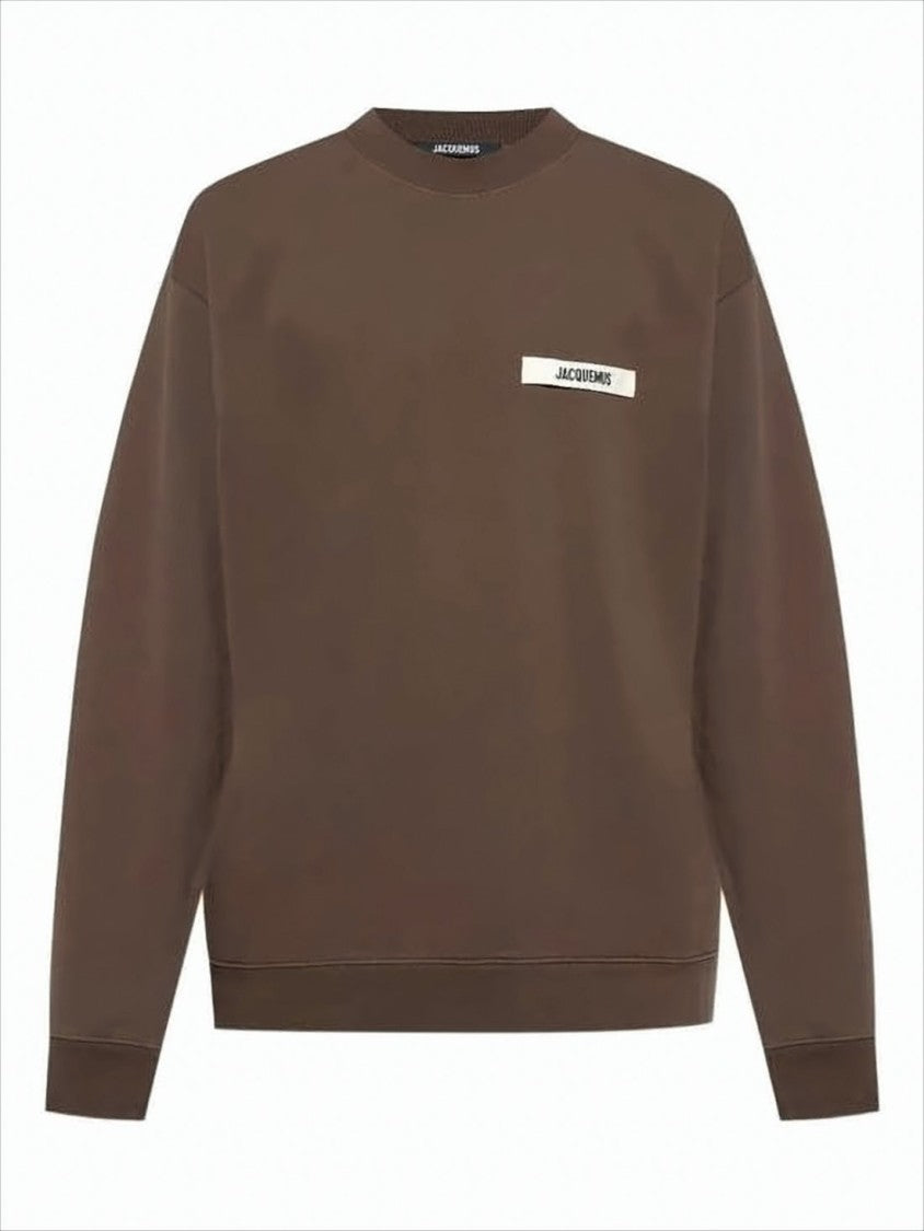Long-Sleeve Relaxed Fit Cotton Sweatshirt with Text Patch
