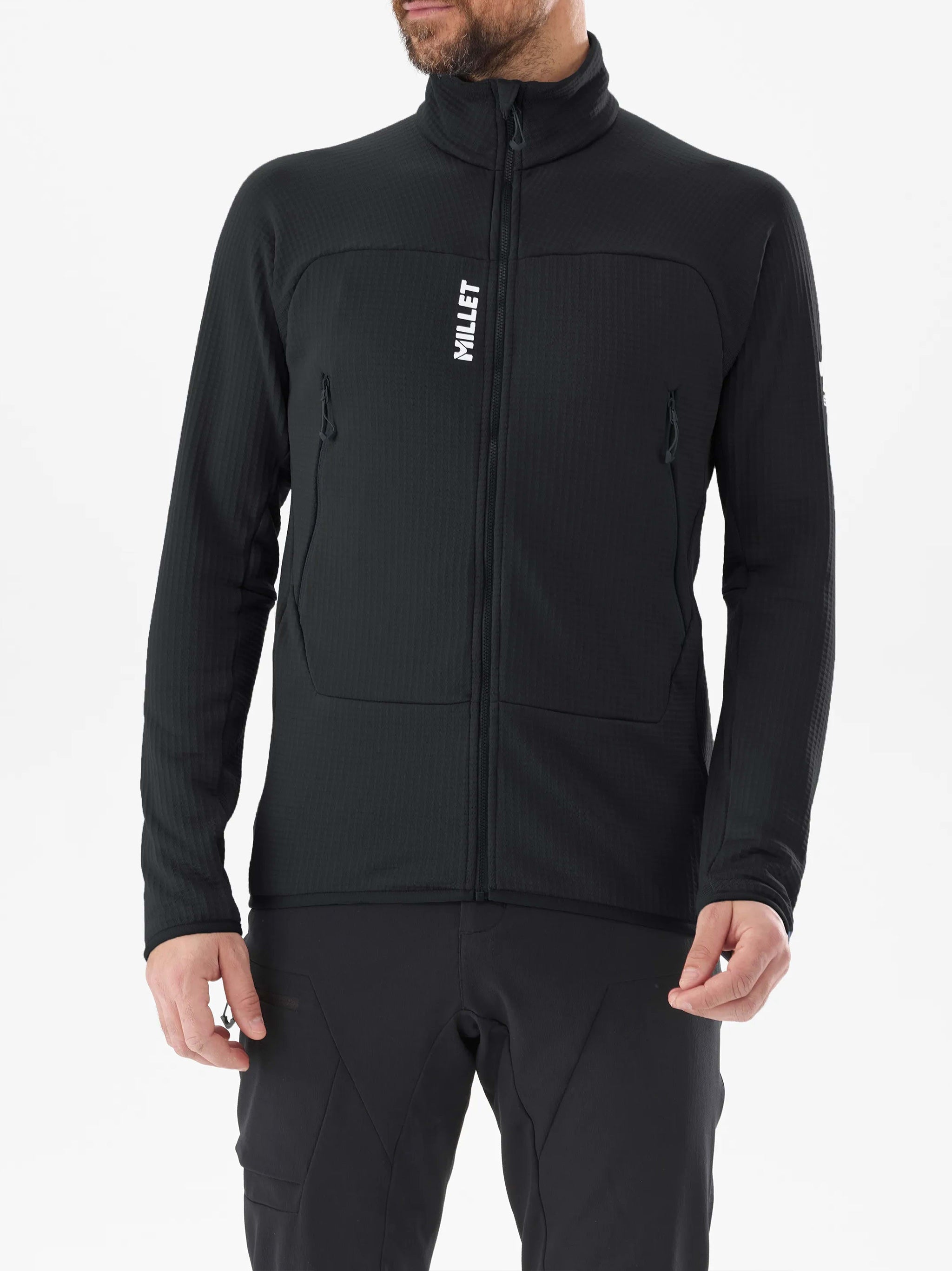 Black Fusion Grid Fitted Zippered Jacket