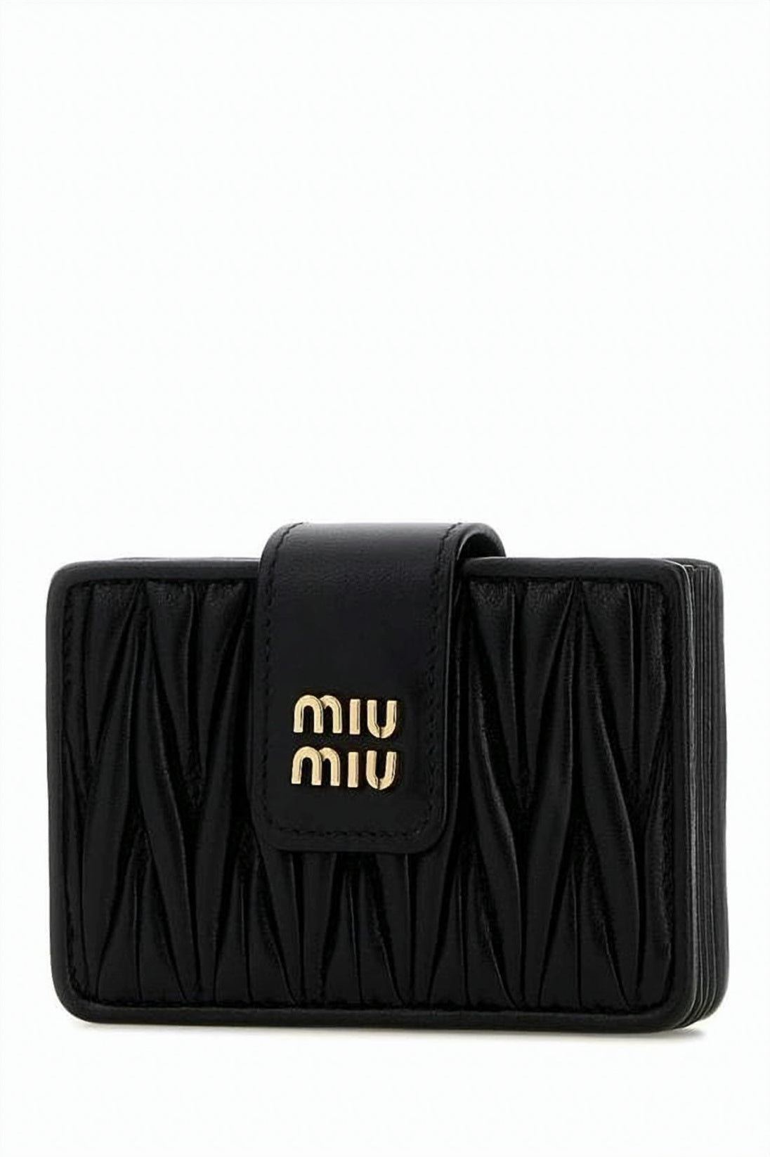Ruched Texture Lambskin Leather Wallet with Flap Closure