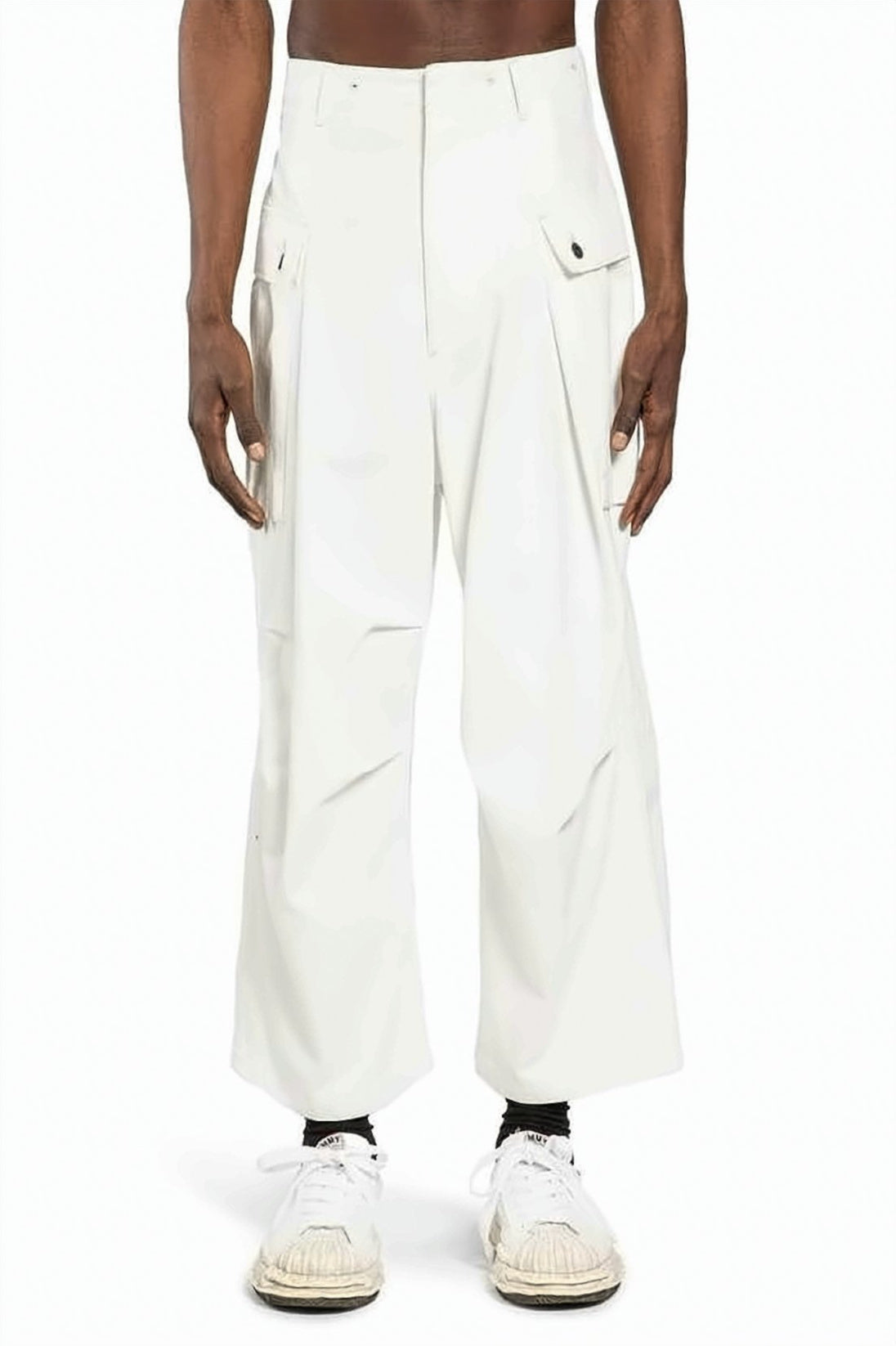 Cropped Wide-Leg Straight Pants with Flap Pockets