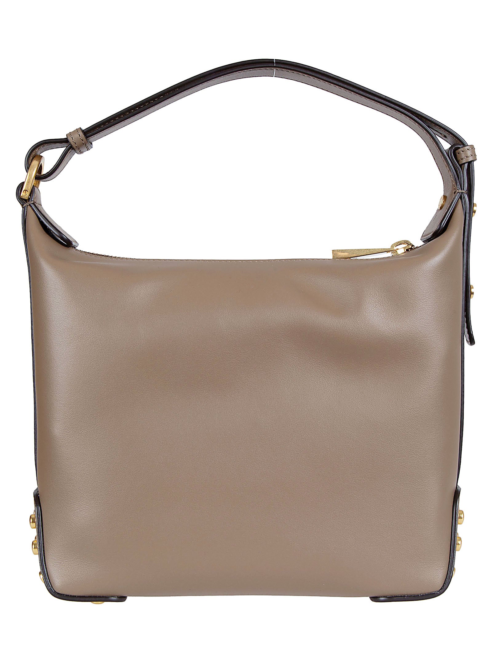 Calfskin Leather Bag with Adjustable Handle and Metallic Accents