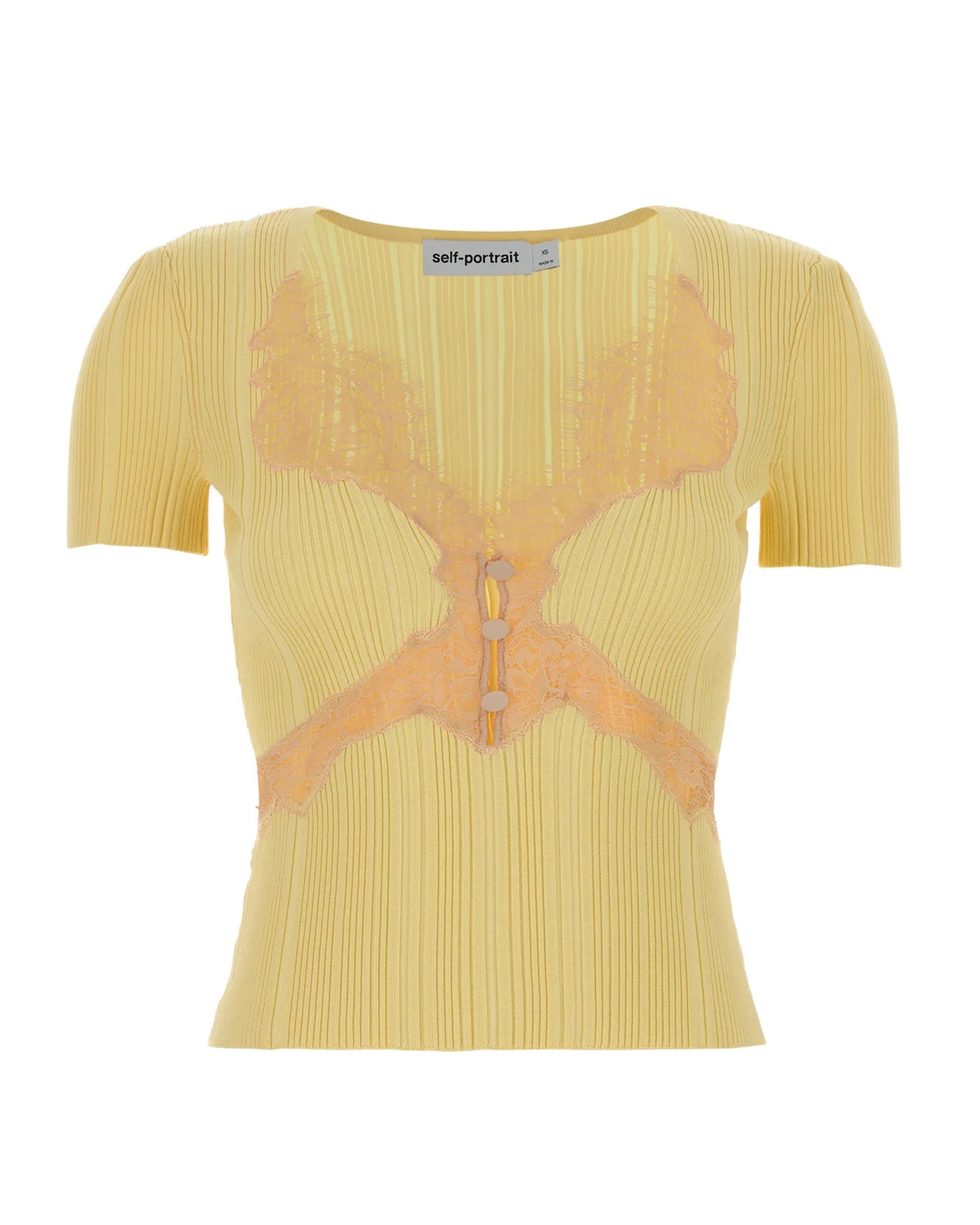 Ribbed Knit Top with Lace Trims