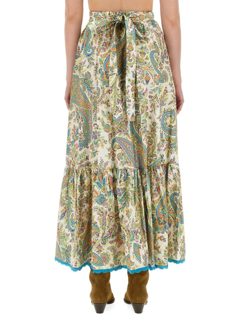 Tiered Paisley Print Long Skirt With Ruffled Hems